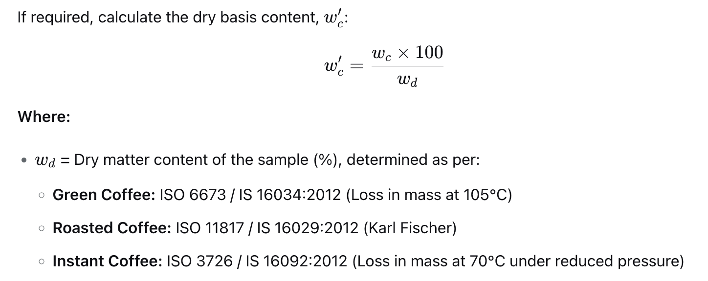 caffeine dry basis formula