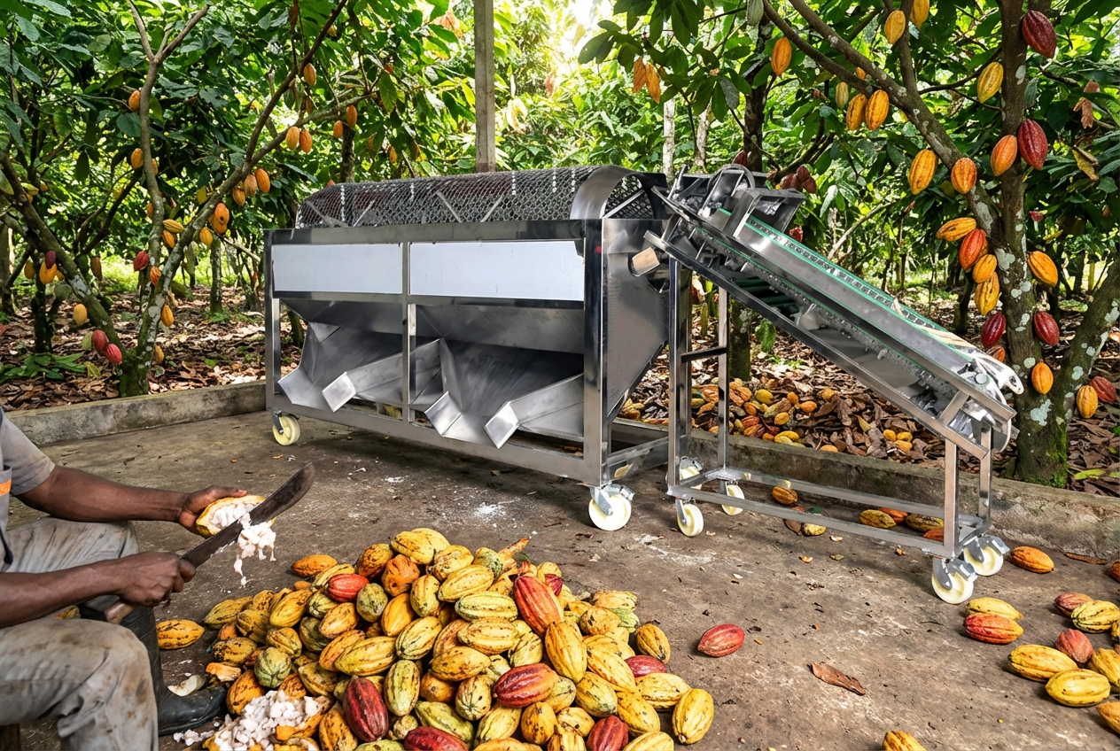 Complete 800kg/h Cocoa Pods Splitter Processing Line