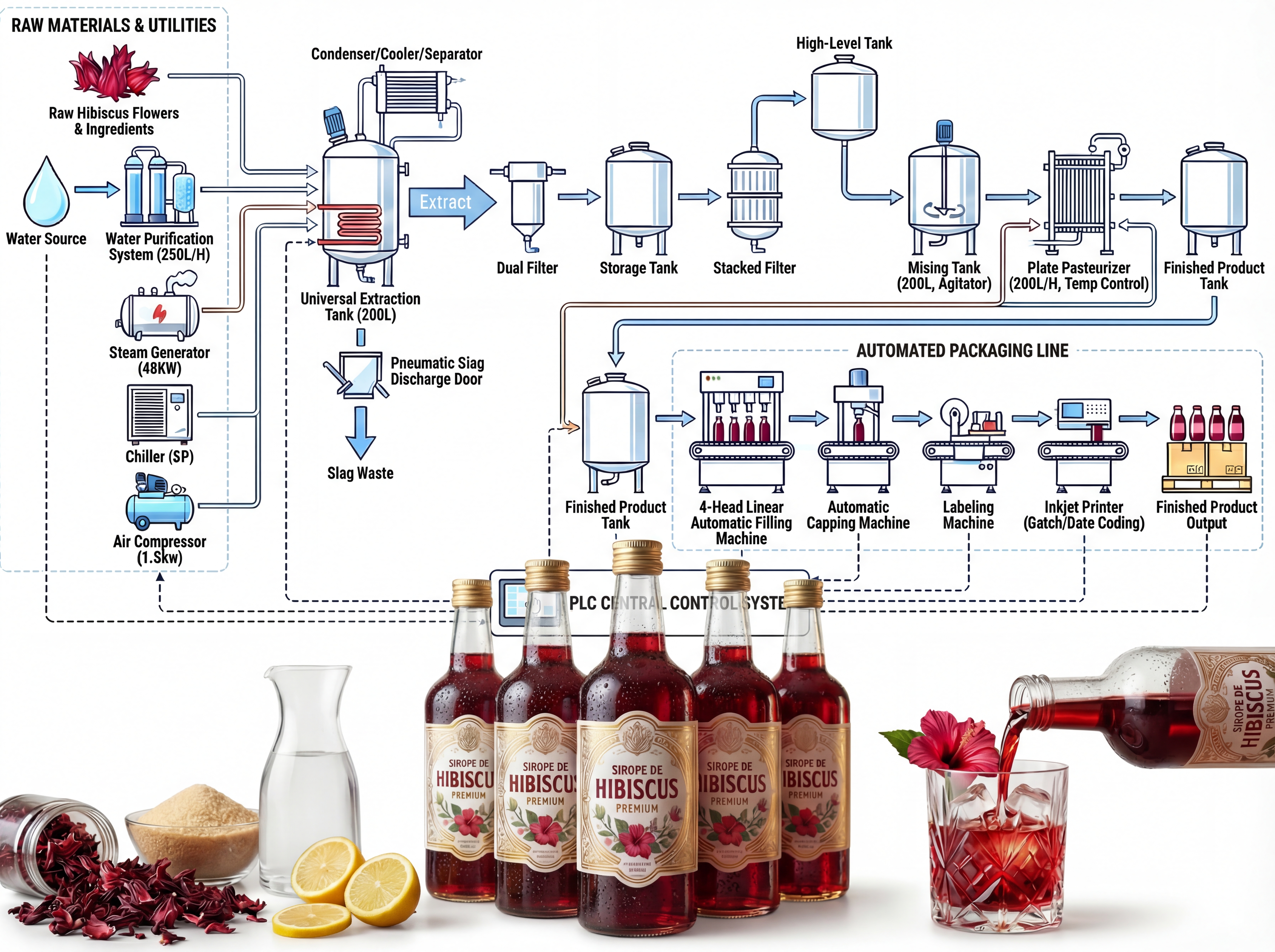 Complete Turnkey Hibiscus Syrup Production Line – 200L Capacity & GMP Compliant