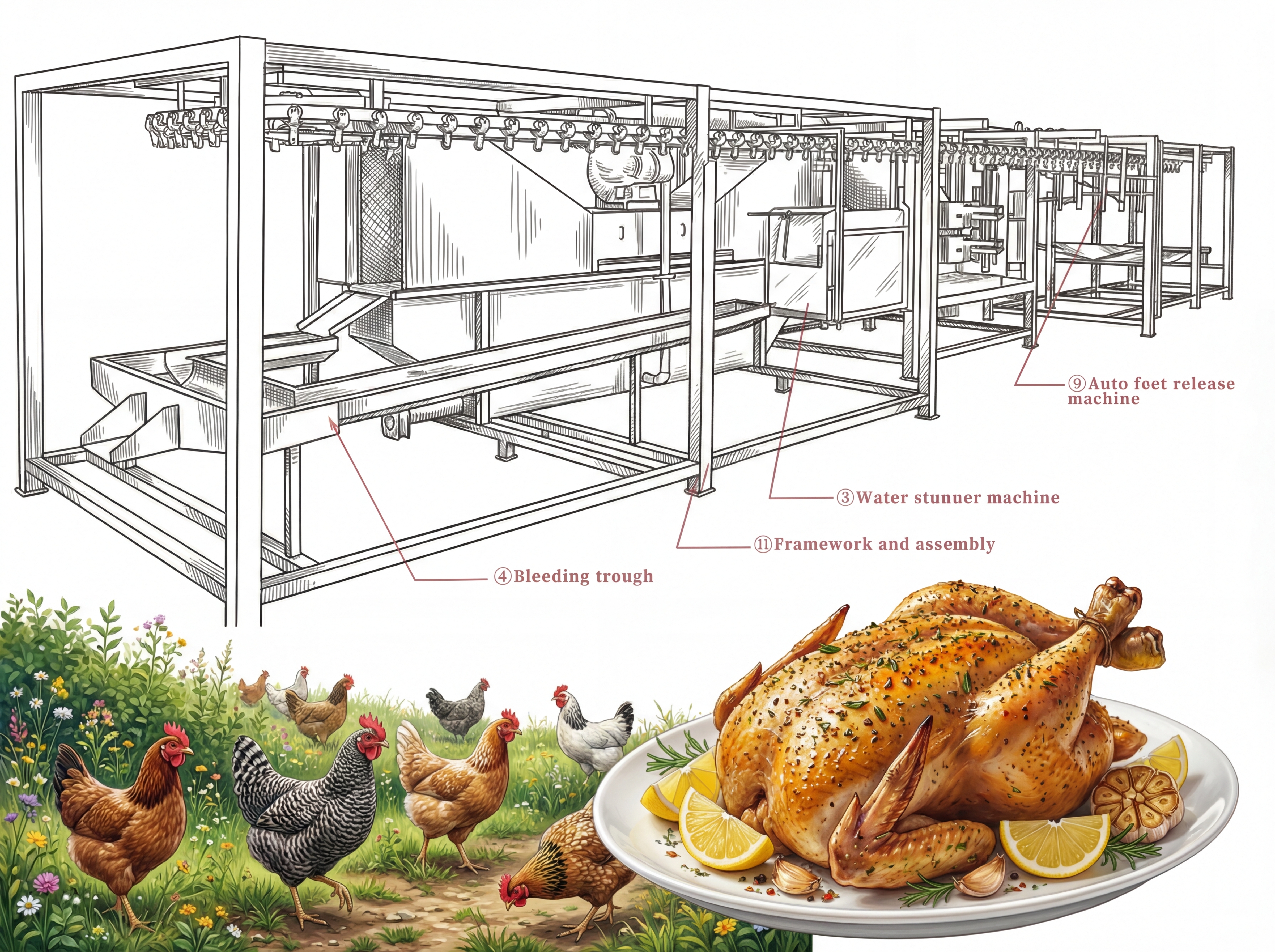 Compact 304 Stainless Steel Automatic Poultry Slaughter Line