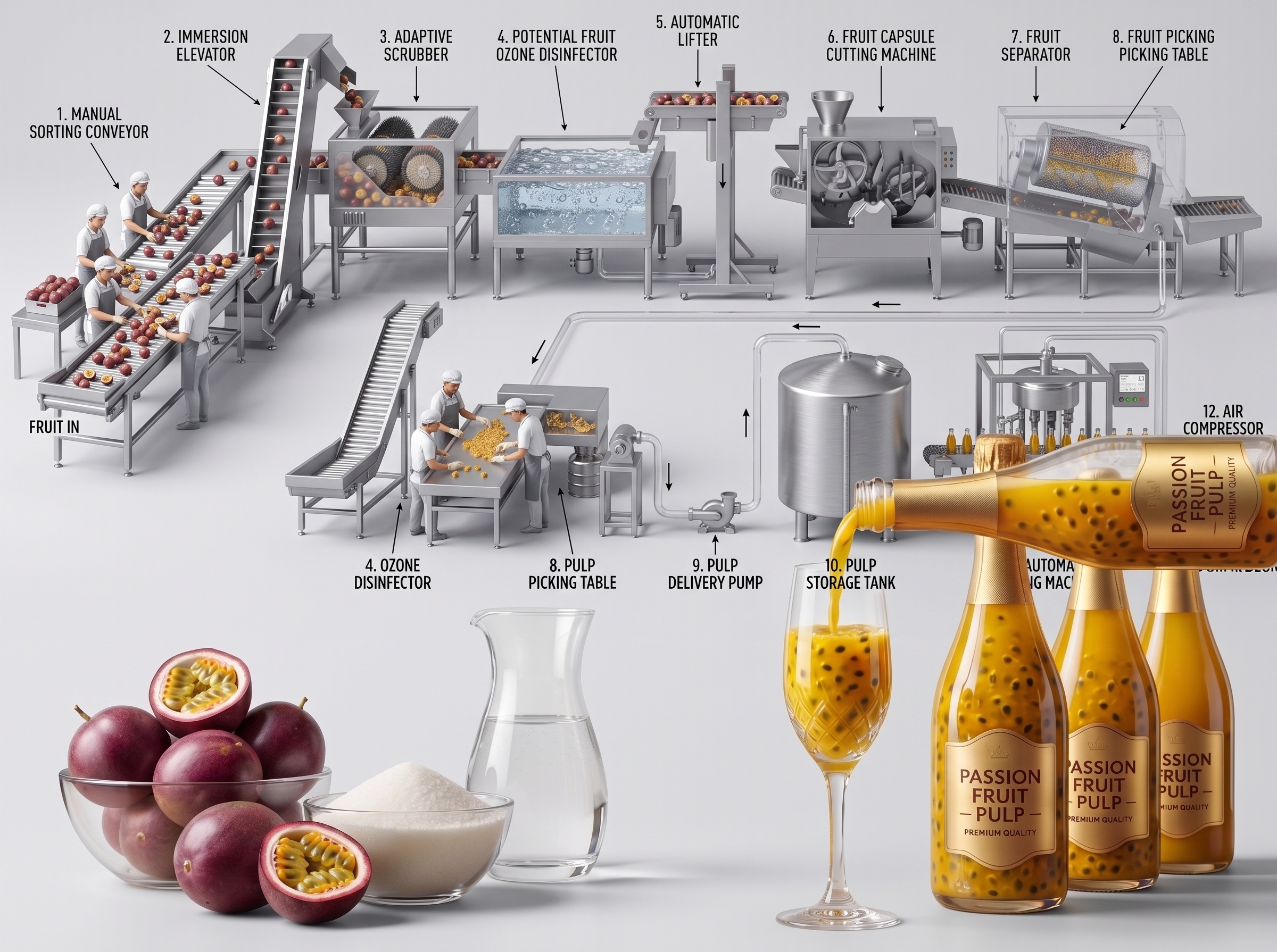 Complete 1 T/H Industrial Passion Fruit Processing Line