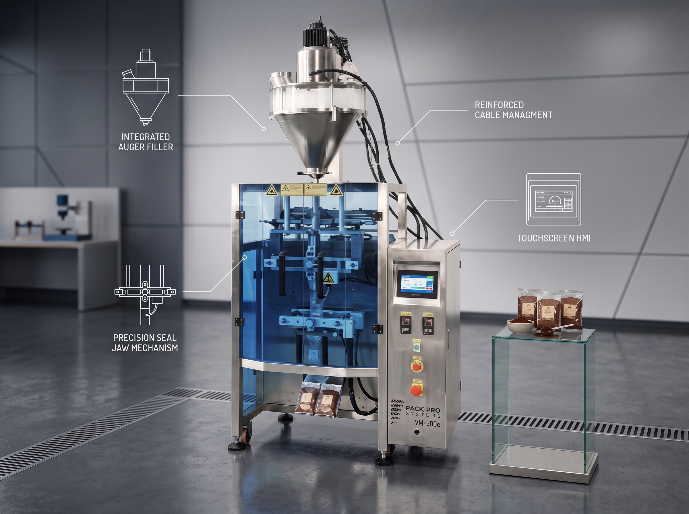 Gusseted Stand-Up Pouch Packaging Machine with Screw Doser 