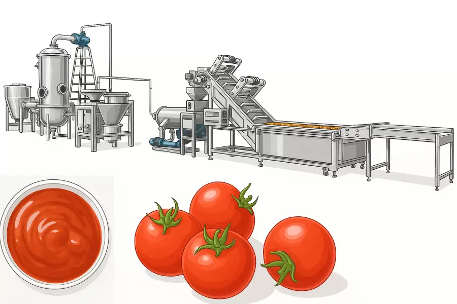Complete Tomato Paste Production Line (Input 500kg/h, Output 80kg/h)