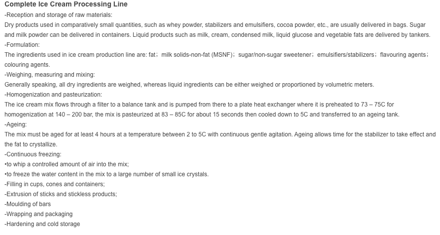 Ice Cream Processing Line