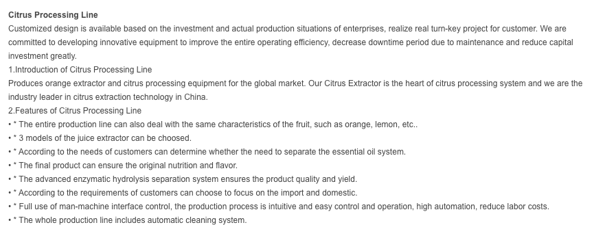 Citrus Processing Line