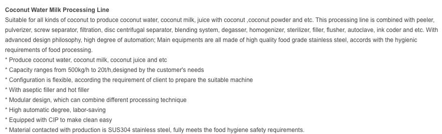 Coconut Water Milk Processing Line