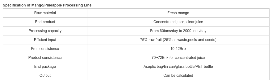 Mango Pineapple Juice Processing Line