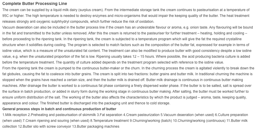 Butter Processing Line