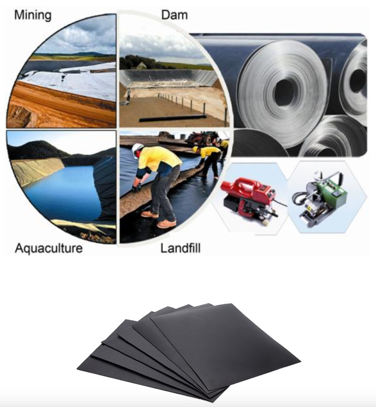 1.0mm thickness Black HDPE Smooth geomembrane for Storage reservoirs, Artificial lakes, Golf course ponds, Canals Ditches, Dams, Swimming pools 